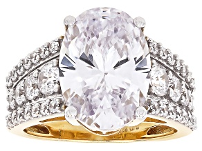 White Cubic Zirconia 18k Yellow Gold Over Sterling Silver Ring 10.10ctw