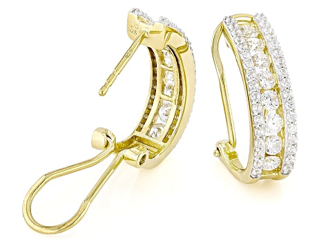 White Cubic Zirconia 18k Yellow Gold Over Sterling Silver Earrings 2.20ctw