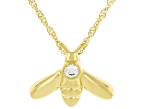 White Cubic Zirconia 18k Yellow Gold Over Sterling Silver Bee Pendant 0.15ctw
