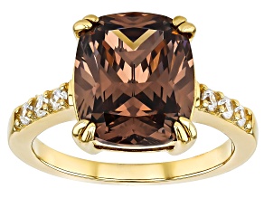 Mocha And White Cubic Zirconia 18k Yellow Gold Over Sterling Silver Ring 8.76ctw