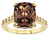 Mocha And White Cubic Zirconia 18k Yellow Gold Over Sterling Silver Ring 8.76ctw
