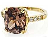 Mocha And White Cubic Zirconia 18k Yellow Gold Over Sterling Silver Ring 8.76ctw