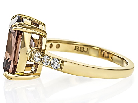 Mocha And White Cubic Zirconia 18k Yellow Gold Over Sterling Silver Ring 8.76ctw