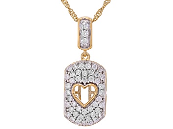 Picture of White Cubic Zirconia 18k Yellow Gold Over Sterling Silver Heart Dog Tag Pendant 0.90ctw