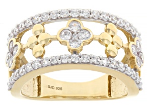White Cubic Zirconia 18k Yellow Gold Over Sterling Silver Clover Ring 1.55ctw
