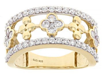 Picture of White Cubic Zirconia 18k Yellow Gold Over Sterling Silver Clover Ring 1.55ctw