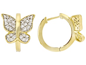 White Cubic Zirconia 18k Yellow Gold Over Sterling Silver Butterfly Hoops