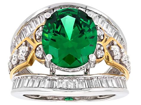 Green And White Cubic Zirconia Rhodium And 18k Yellow Gold Over Sterling Silver Ring 7.90ctw