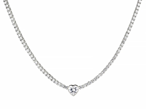 White Cubic Zirconia Rhodium Over Sterling Silver Heart Tennis