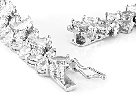 White Cubic Zirconia Rhodium Over Sterling Silver Flower Tennis Necklace 72.96ctw