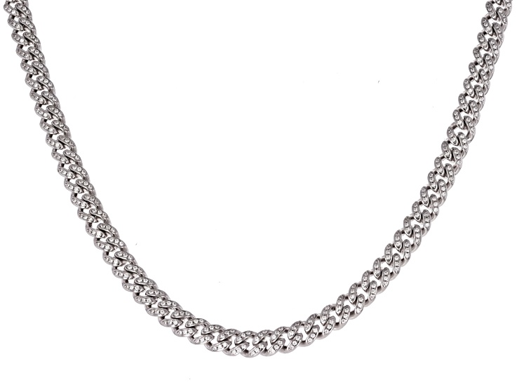 White Cubic Zirconia Rhodium Over Sterling Silver Cuban Link Necklace 6.92ctw