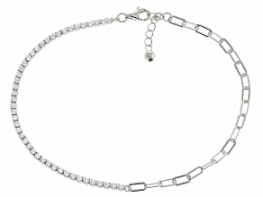 White Cubic Zirconia Rhodium Over Sterling Silver Paperclip Tennis Anklet 0.33ctw