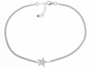 White Cubic Zirconia Rhodium Over Sterling Silver Star Tennis Anklet 0.77ctw