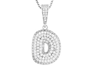 White Cubic Zirconia Rhodium Over Sterling Silver "D" Initial Bubble Pendant 1.90ctw