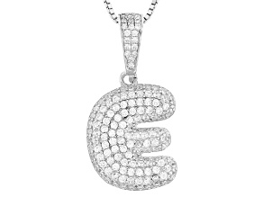 White Cubic Zirconia Rhodium Over Sterling Silver "E" Initial Bubble Pendant 1.82ctw