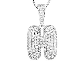 White Cubic Zirconia Rhodium Over Sterling Silver "H" Initial Bubble Pendant 2.07ctw