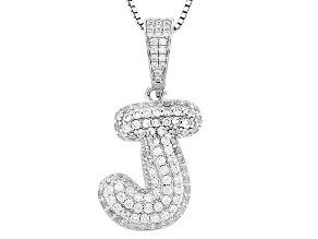 White Cubic Zirconia Rhodium Over Sterling Silver "J" Initial Bubble Pendant 1.59ctw