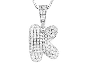 White Cubic Zirconia Rhodium Over Sterling Silver "K" Initial Bubble Pendant 1.72ctw