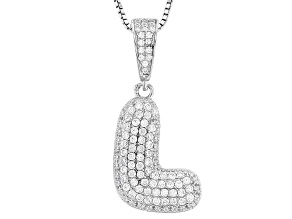 White Cubic Zirconia Rhodium Over Sterling Silver "L" Initial Bubble Pendant 1.39ctw