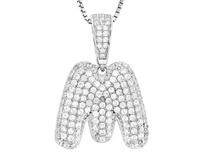 White Cubic Zirconia Rhodium Over Sterling Silver "M" Initial Bubble Pendant 1.92ctw