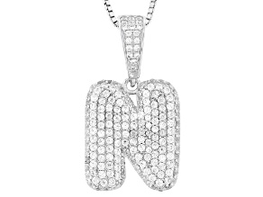 White Cubic Zirconia Rhodium Over Sterling Silver "N" Initial Bubble Pendant 2.15ctw