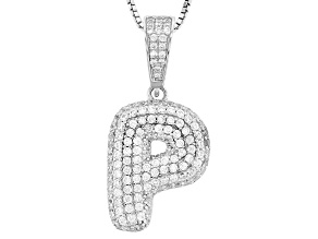 White Cubic Zirconia Rhodium Over Sterling Silver "P" Initial Bubble Pendant 1.65ctw