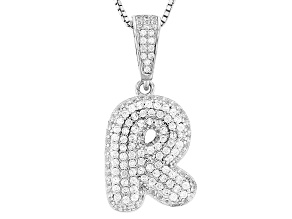 White Cubic Zirconia Rhodium Over Sterling Silver "R" Initial Bubble Pendant 1.68ctw