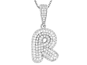 White Cubic Zirconia Rhodium Over Sterling Silver "R" Initial Bubble Pendant 1.68ctw