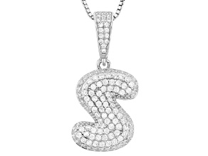 White Cubic Zirconia Rhodium Over Sterling Silver "S" Initial Bubble Pendant 1.53ctw