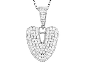 White Cubic Zirconia Rhodium Over Sterling Silver "V" Initial Bubble Pendant 1.74ctw