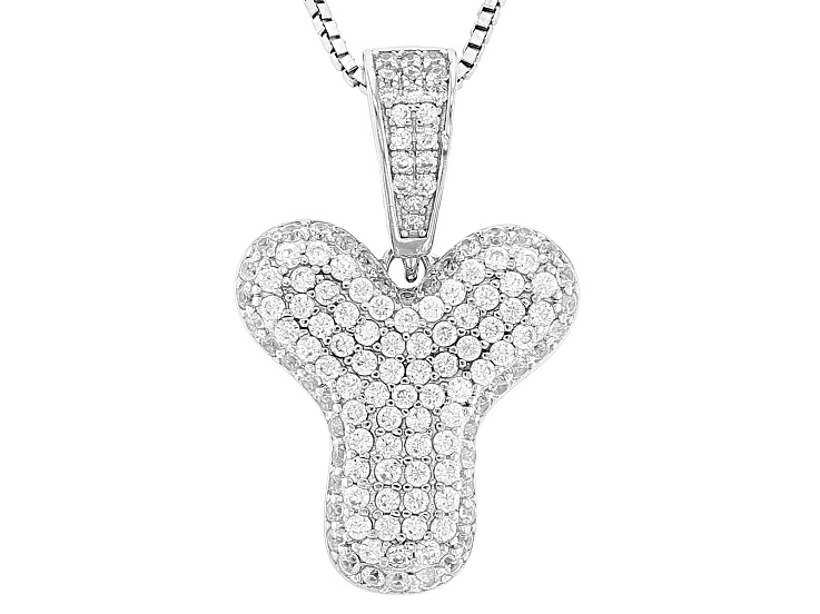 White Cubic Zirconia Rhodium Over Sterling Silver "Y" Initial Bubble Pendant 1.63ctw