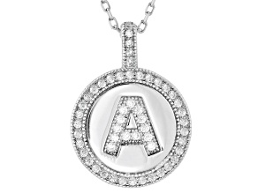White Cubic Zirconia Rhodium Over Sterling Silver "A" Initial Pendant 0.52ctw