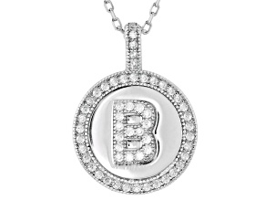 White Cubic Zirconia Rhodium Over Sterling Silver "B" Initial Pendant 0.55ctw