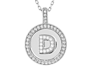 White Cubic Zirconia Rhodium Over Sterling Silver "D" Initial Pendant 0.52ctw