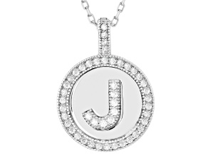White Cubic Zirconia Rhodium Over Sterling Silver "J" Initial Pendant 0.47ctw