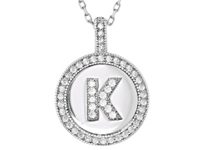 White Cubic Zirconia Rhodium Over Sterling Silver "K" Initial Pendant 0.50ctw