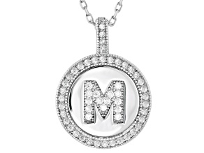 White Cubic Zirconia Rhodium Over Sterling Silver "M" Initial Pendant 0.54ctw