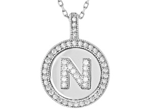 White Cubic Zirconia Rhodium Over Sterling Silver "N" Initial Pendant 0.53ctw