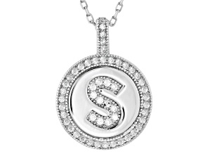 White Cubic Zirconia Rhodium Over Sterling Silver "S" Initial Pendant 0.51ctw