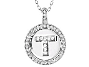 White Cubic Zirconia Rhodium Over Sterling Silver "T" Initial Pendant 0.48ctw