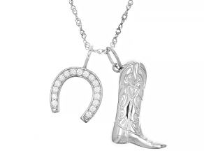 White Cubic Zirconia Rhodium Over Sterling Silver Cowboy Boot And Horseshoe Pendant 0.57ctw