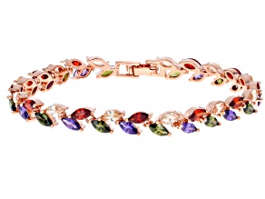 Multi-Color Cubic Zirconia 18K Rose Gold Over Brass Tennis Bracelet 10.12ctw