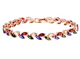 Multi-Color Cubic Zirconia 18K Rose Gold Over Brass Tennis Bracelet 10.12ctw