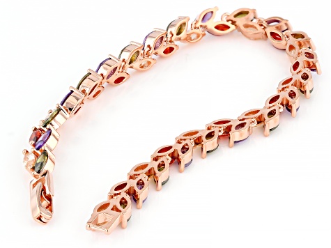 Multi-Color Cubic Zirconia 18K Rose Gold Over Brass Tennis Bracelet 10.12ctw