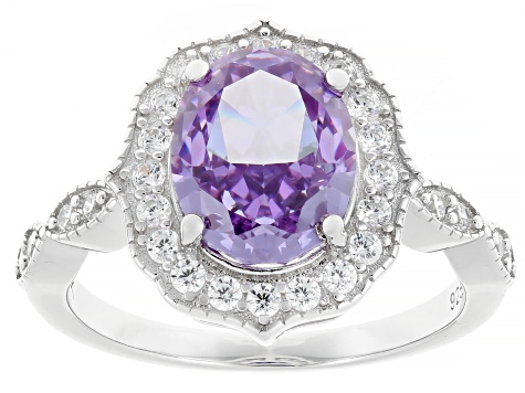 Purple And White Cubic Zirconia Rhodium Over Sterling Silver Ring 5.34ctw