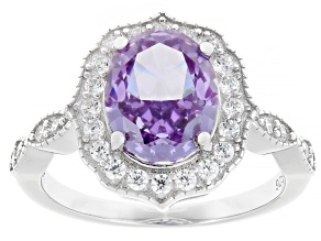 Purple And White Cubic Zirconia Rhodium Over Sterling Silver Ring 5.34ctw