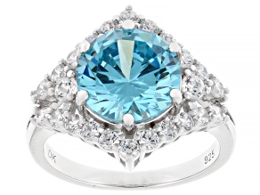 Blue And White Cubic Zirconia Rhodium Over Sterling Silver Ring 7.66ctw