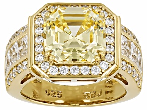 Canary And White Cubic Zirconia 18k Yellow Gold Over Sterling Silver Asscher Cut Ring 9.55ctw