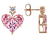 Pink And White Cubic Zirconia 18k Rose Gold Over Sterling Silver Heart Earrings 9.45ctw