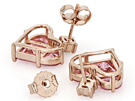 Pink And White Cubic Zirconia 18k Rose Gold Over Sterling Silver Heart Earrings 9.45ctw